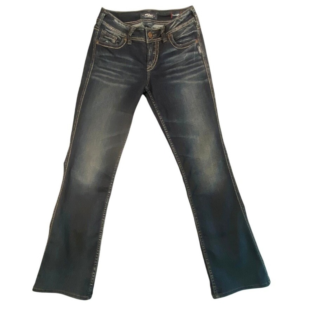 Silver Jeans Co Suki Mid Slim Bootcut Dark Wash Denimotion Jeans Womens 28‎ x 28